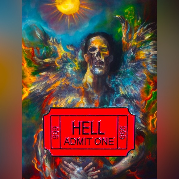NWT HELL ADMIT ONE Enamel Pin | Red Ticket 666 | Occult Goth Horror Accessory - Picture 1 of 5